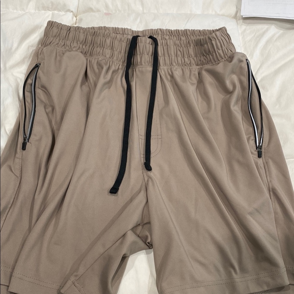 Men's Tan Shorts with Black Drawstring